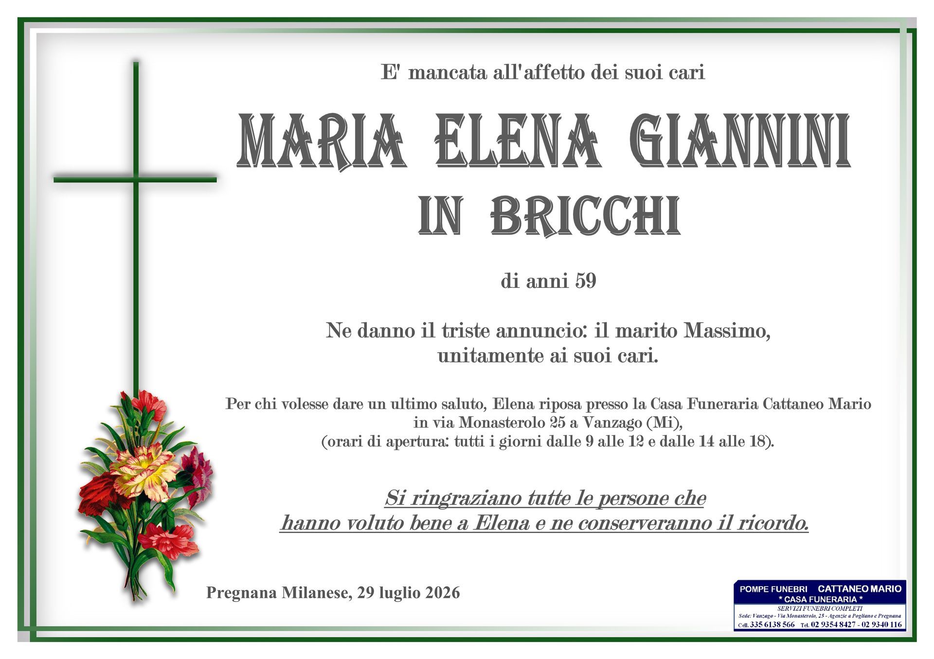 necrologio Maria Elena Giannini