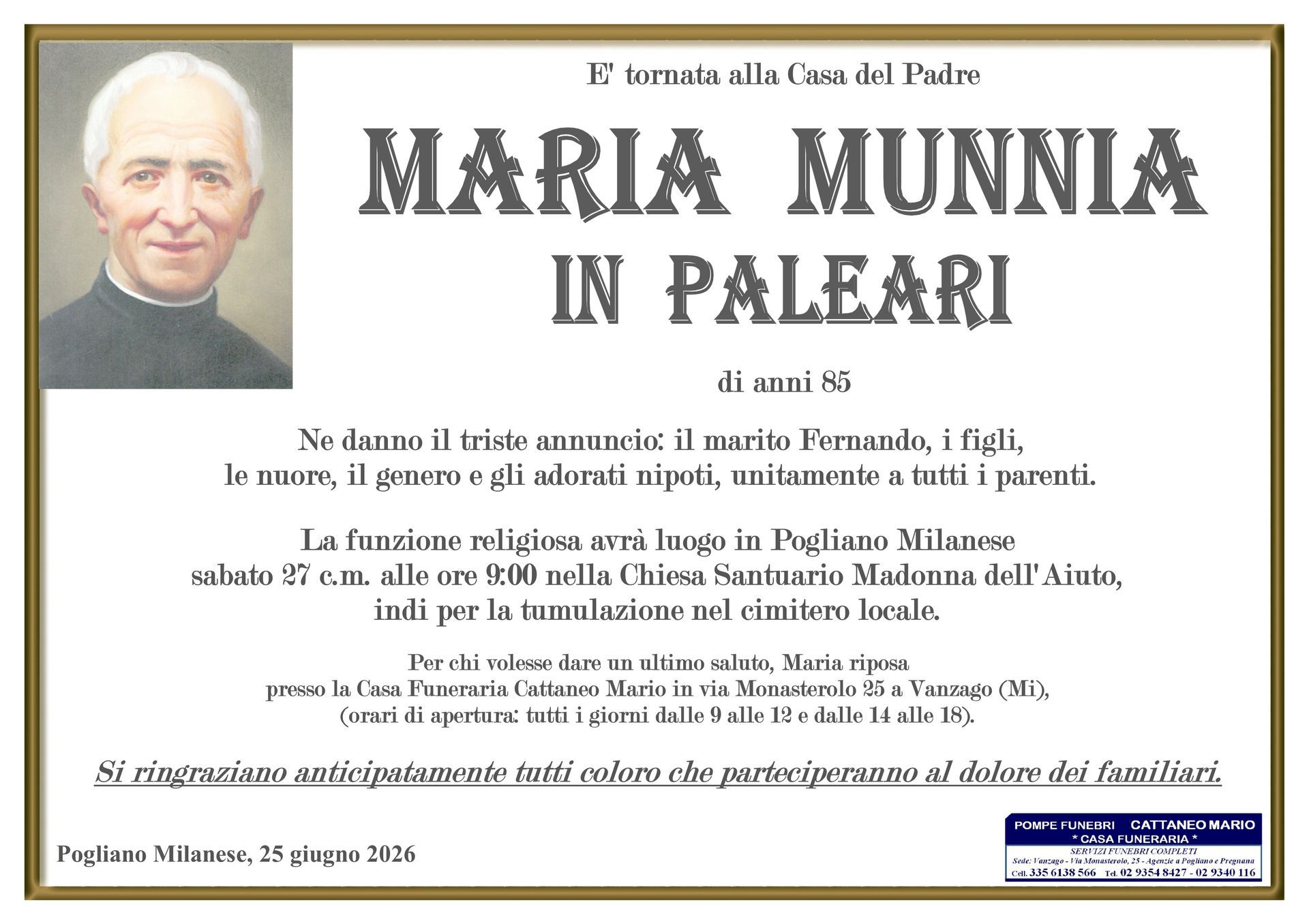 necrologio Maria Munnia