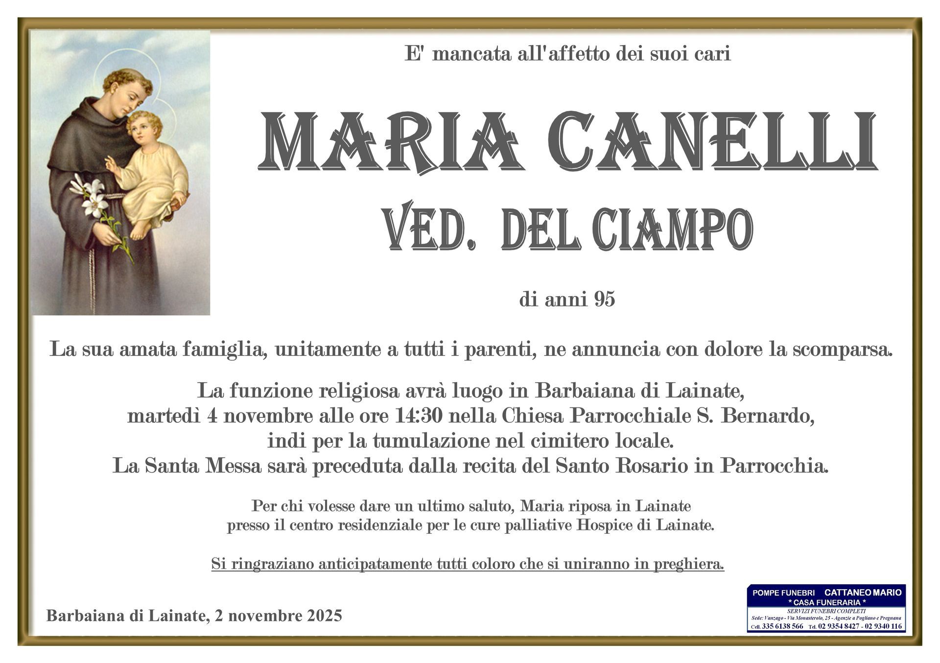 necrologio Maria Canelli