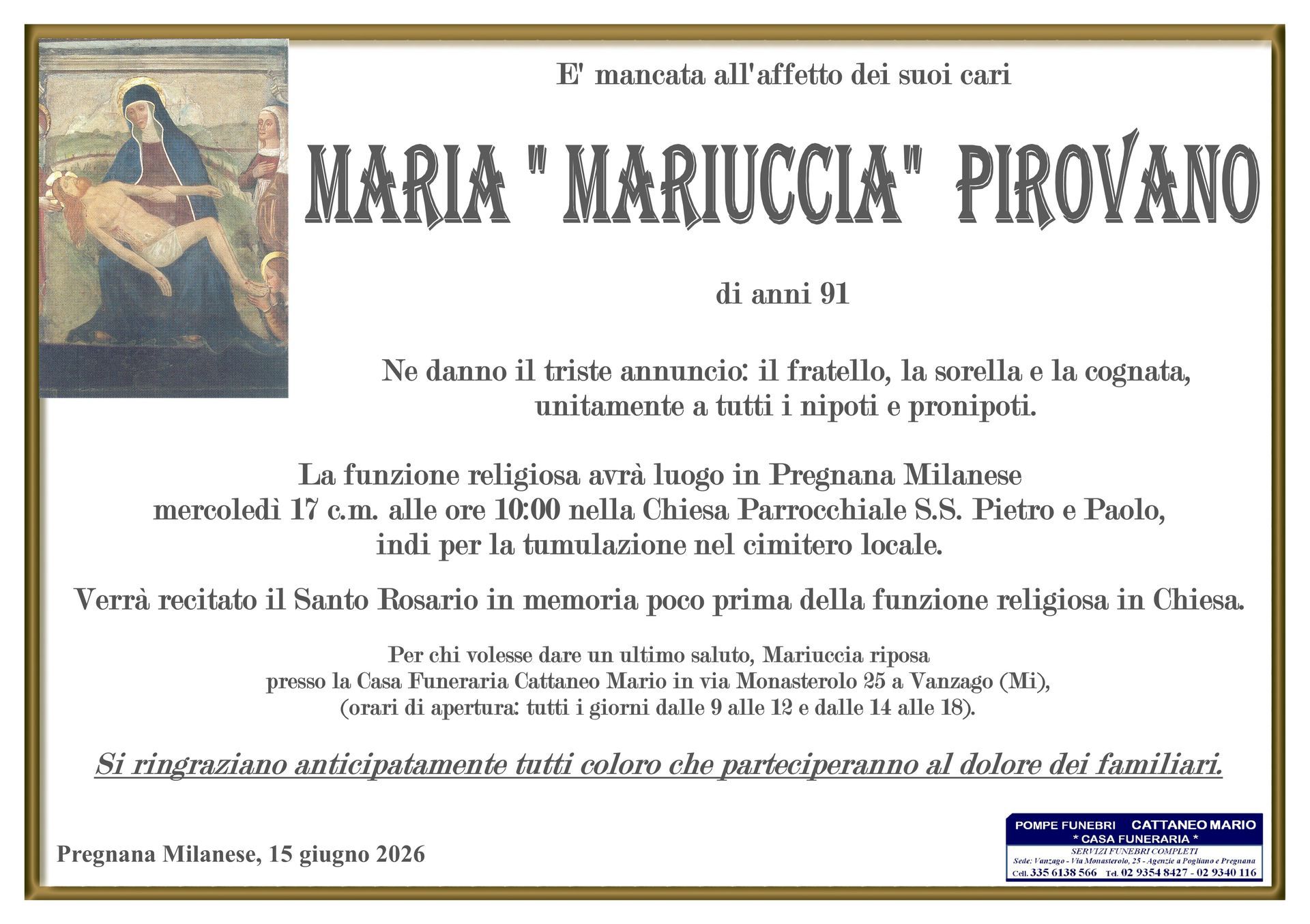 necrologio Maria