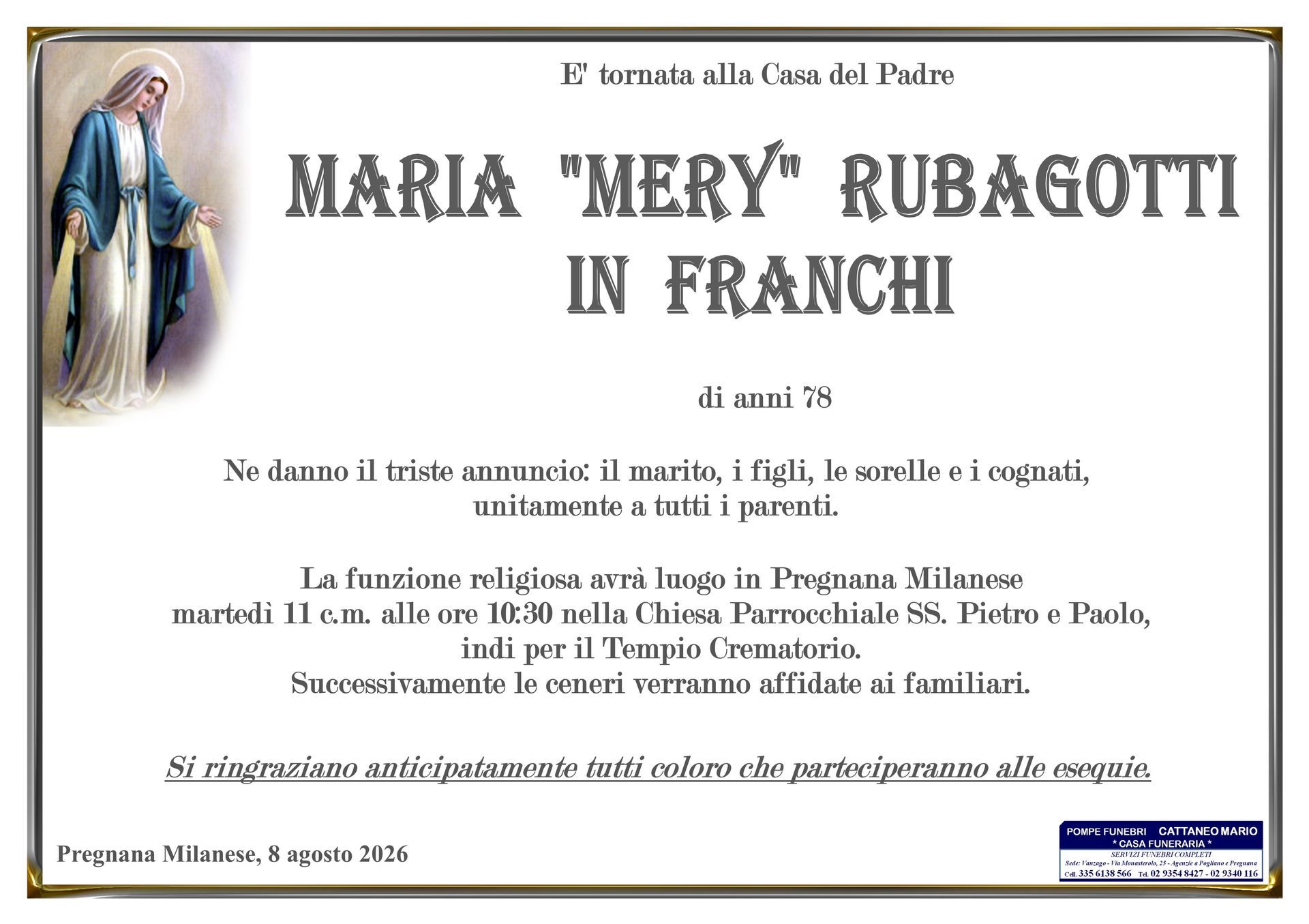 necrologio Maria Mery Rubagotti