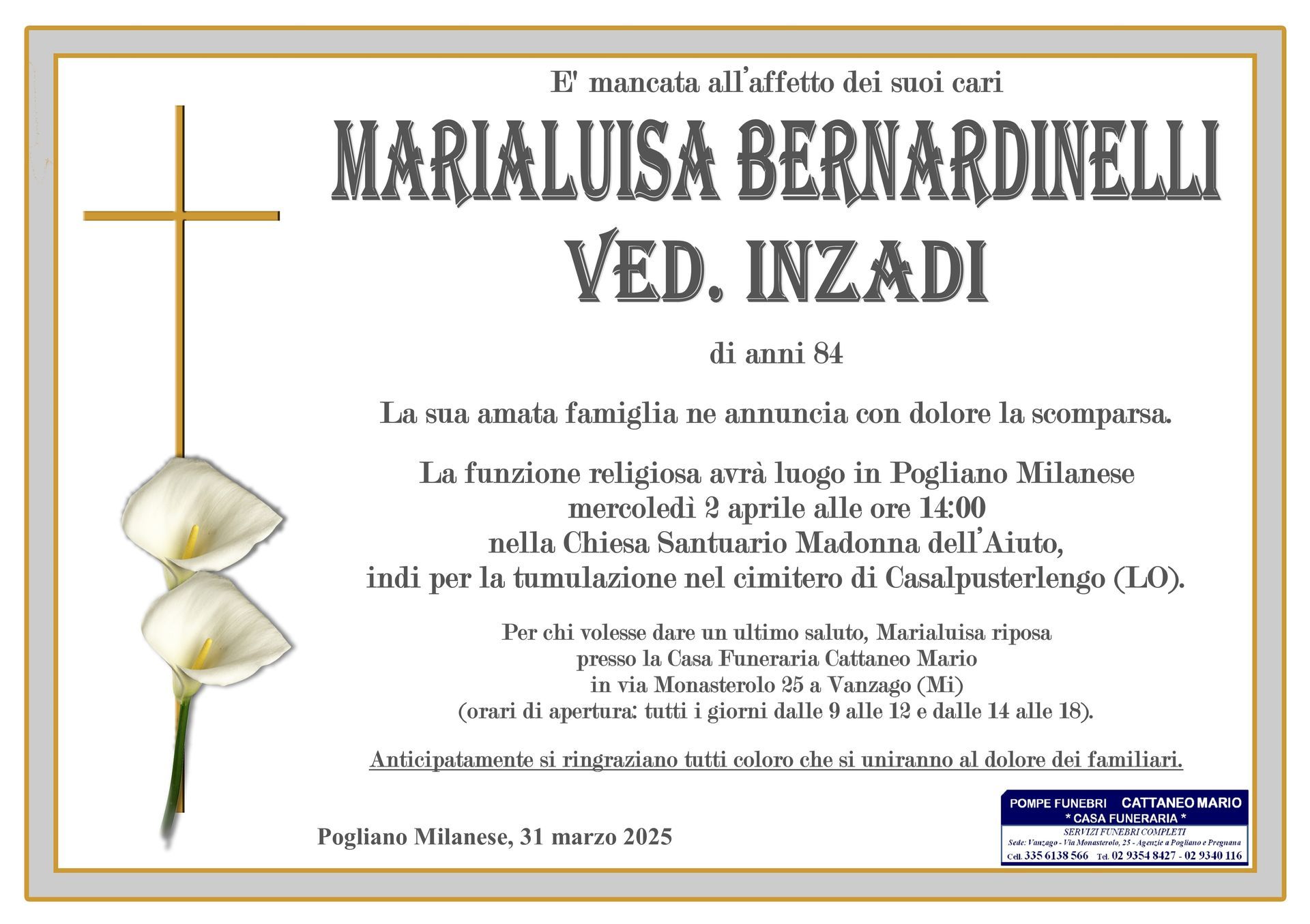 necrologio Marialuisa Bernardinelli