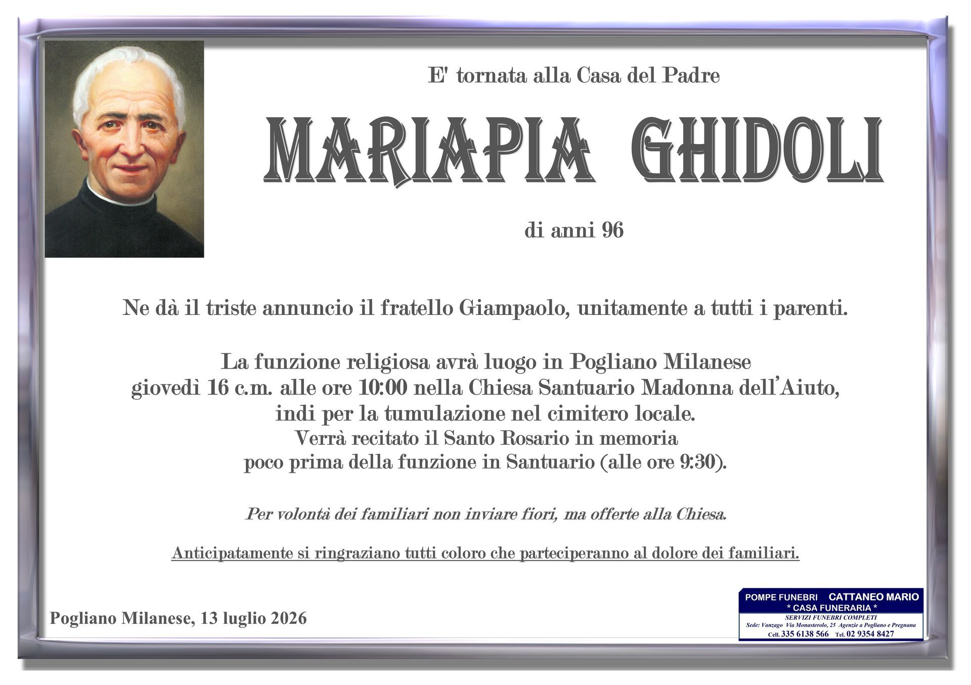necrologio Mariapia Ghidoli
