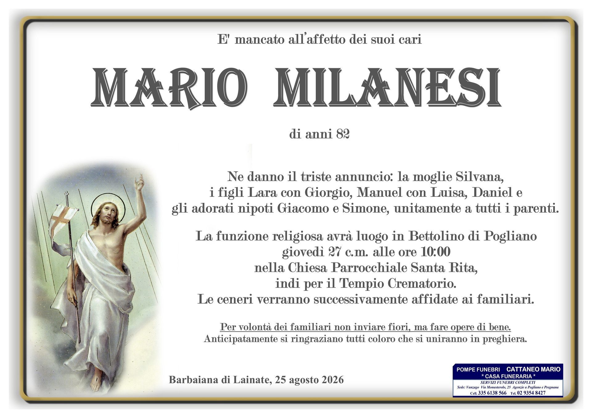 necrologio Mario Milanesi
