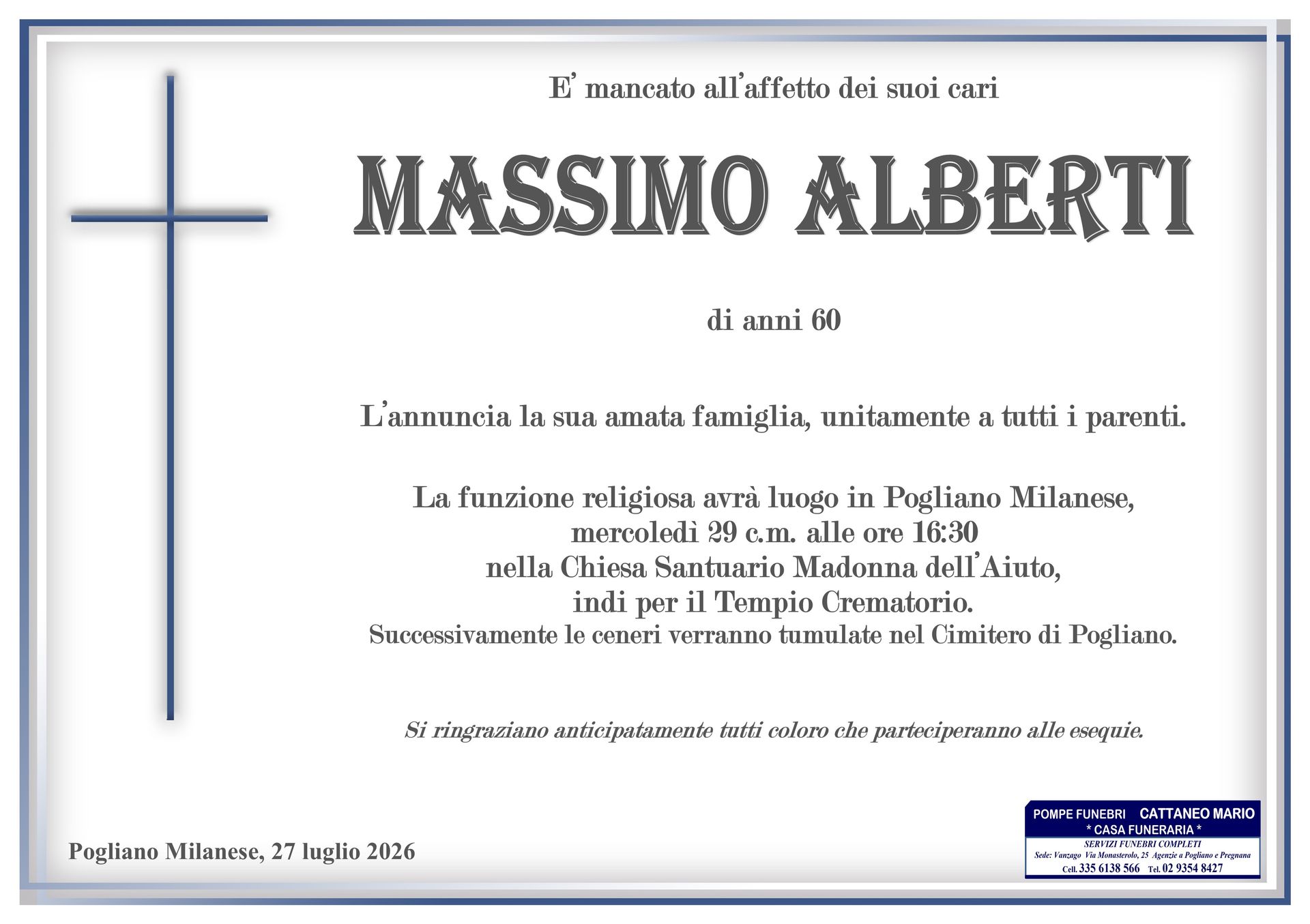 necrologio Massimo Alberti