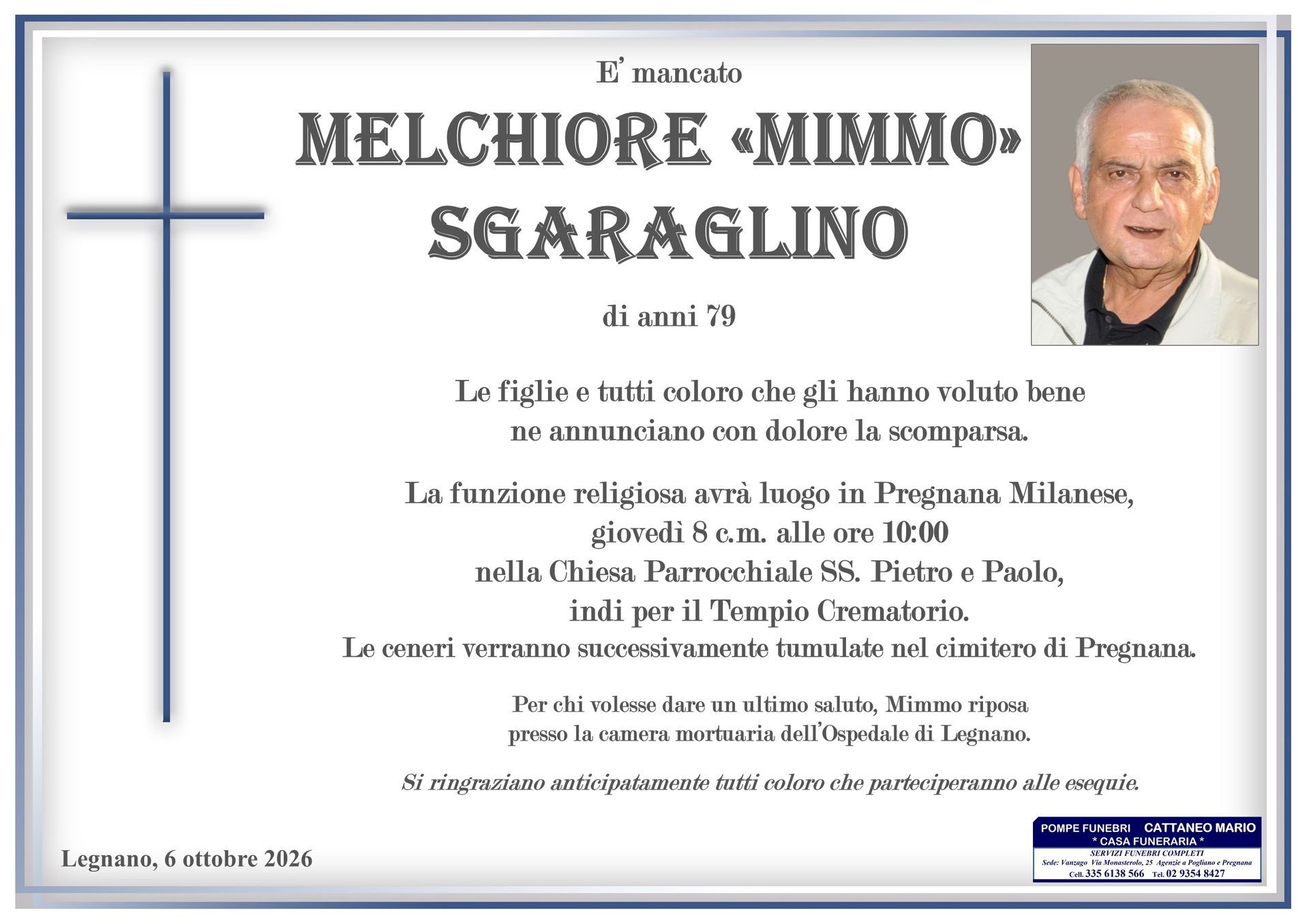 necrologio Melchiore Mimmo Sgaraglino