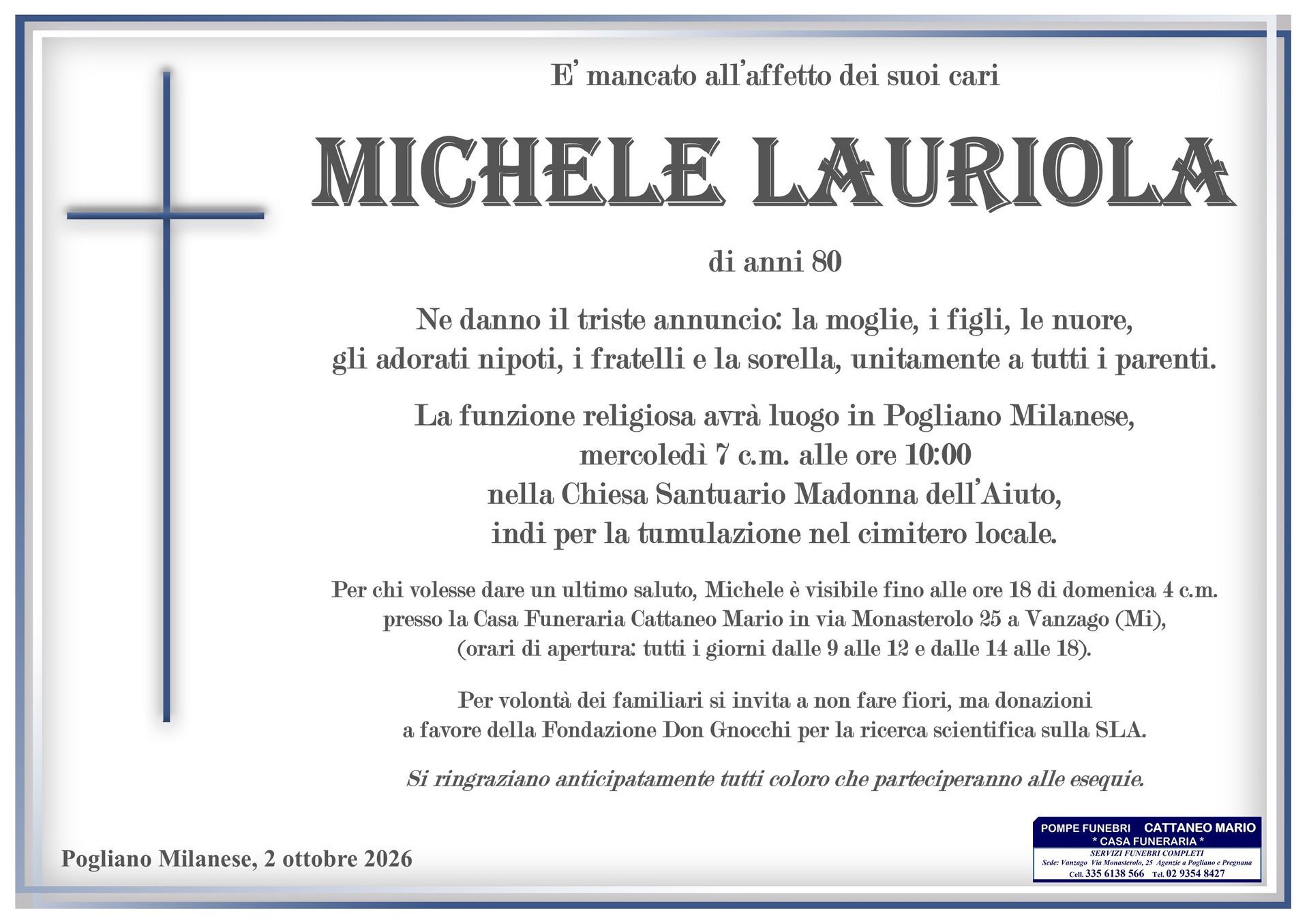 necrologio Michele Lauriola