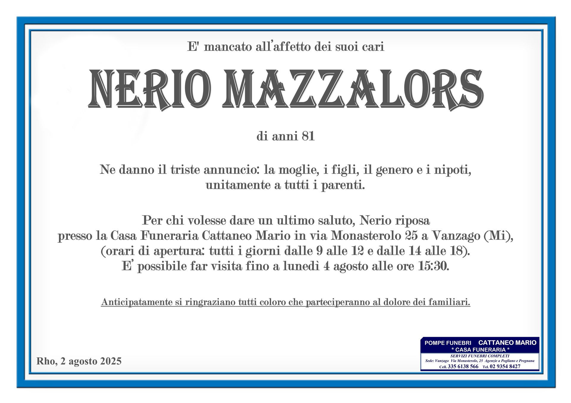 necrologio Nerio Mazzalors