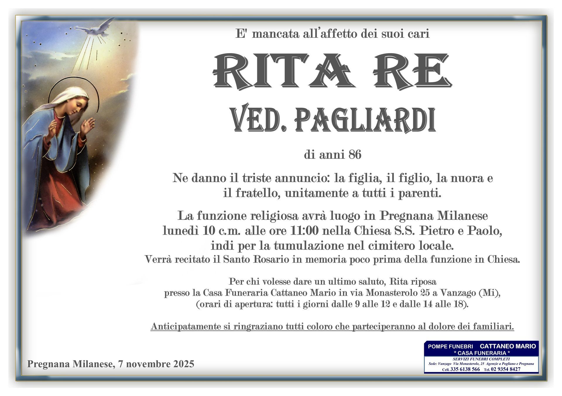 necrologio Rita Re
