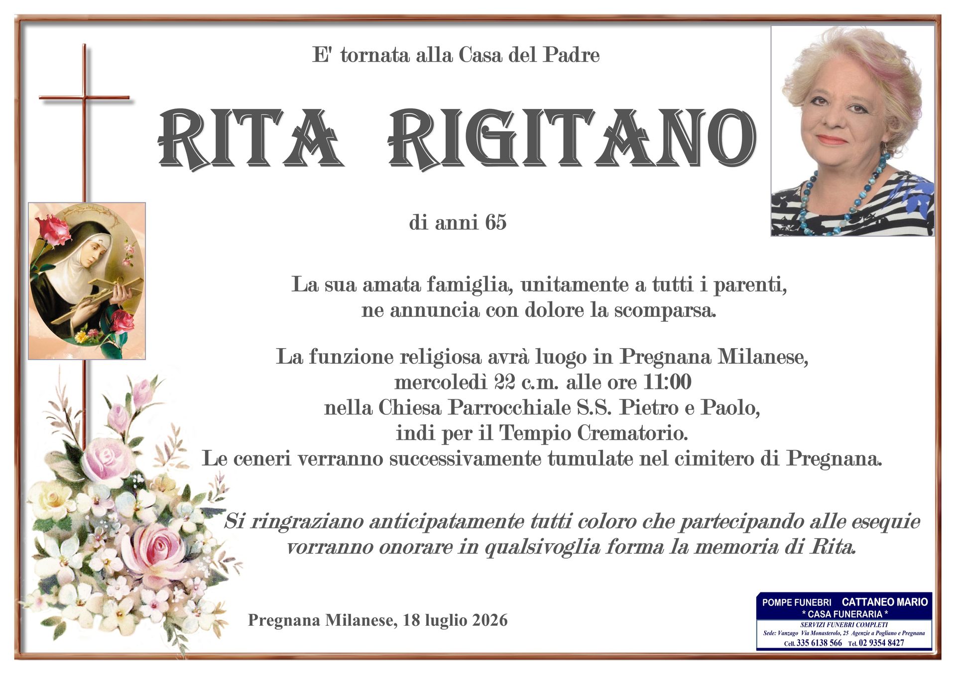 necrologio Rita Rigitano