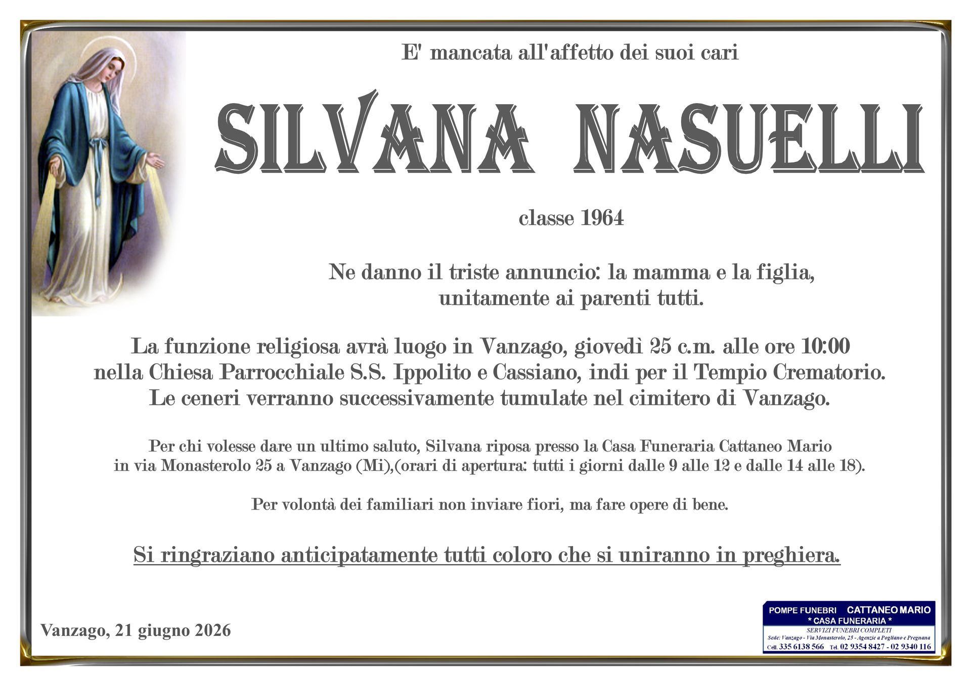 necrologio Silvana Nasuelli