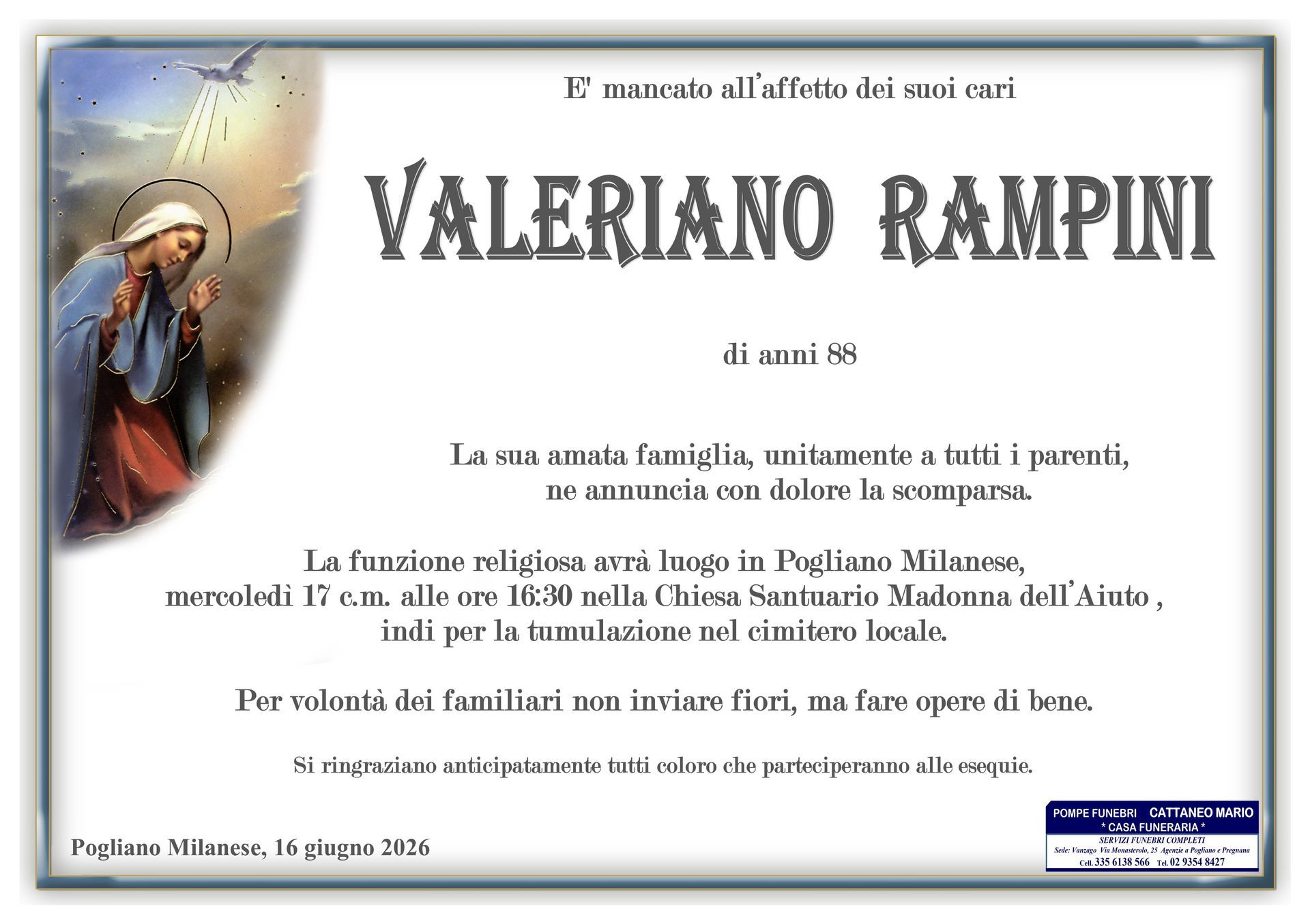 necrologio Valeriano Rampini