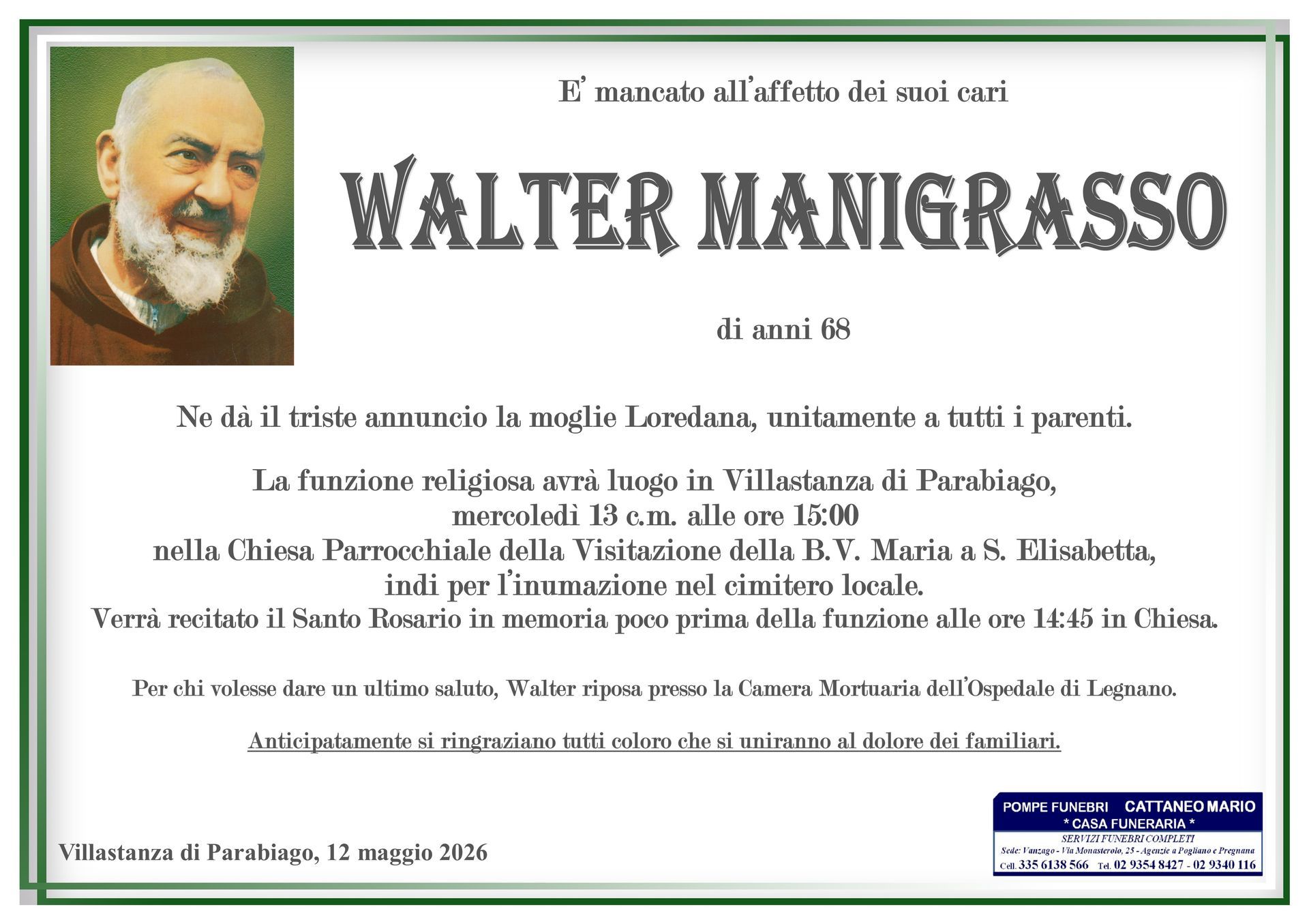 necrologio Walter Manigrasso