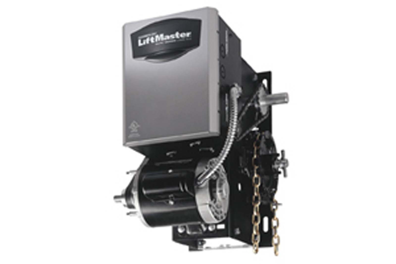 A liftmaster garage door opener is shown on a white background