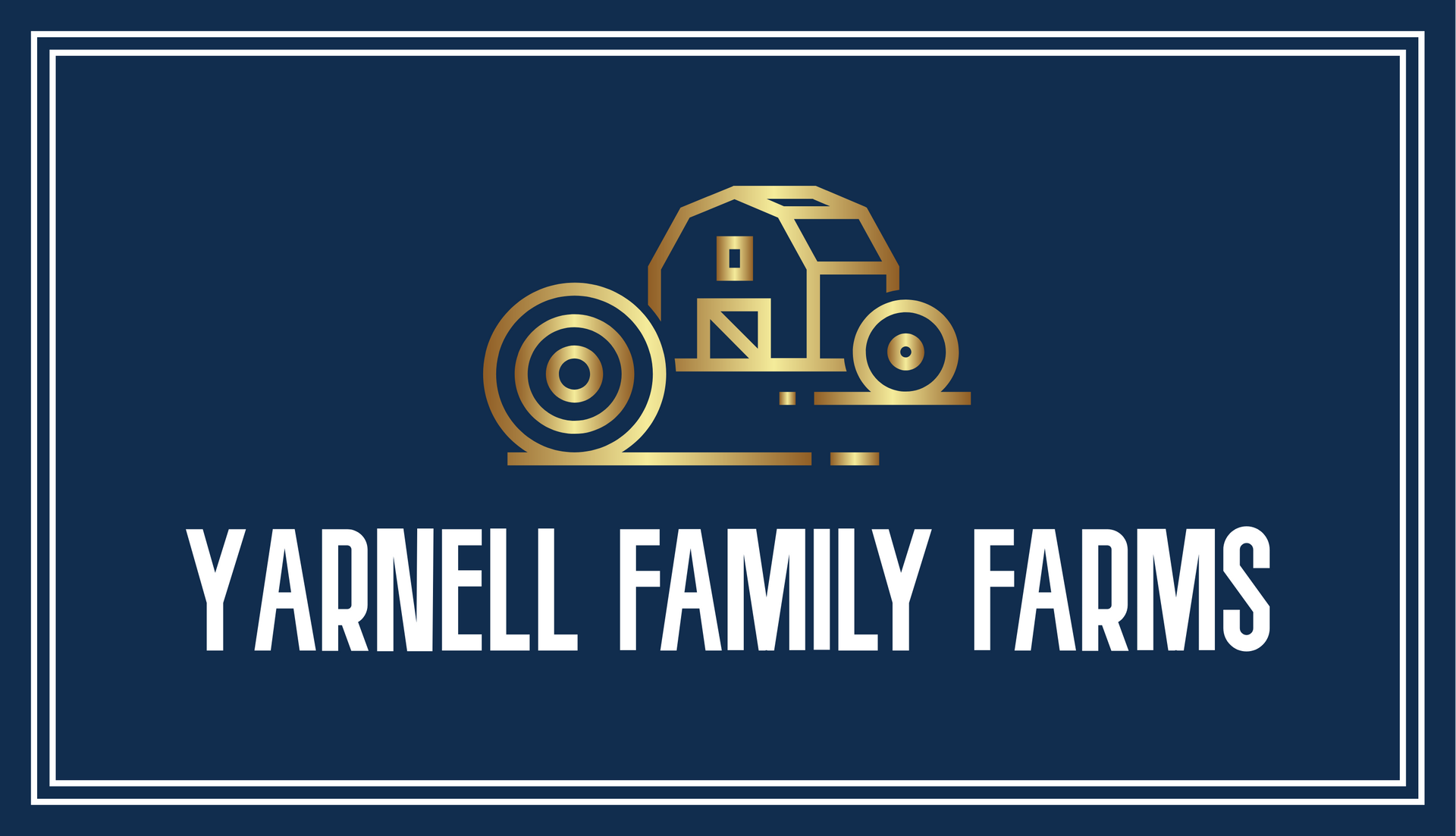 Logo for Yarnell Family Farms featuring a gold farm tractor graphic and text on a navy blue background.