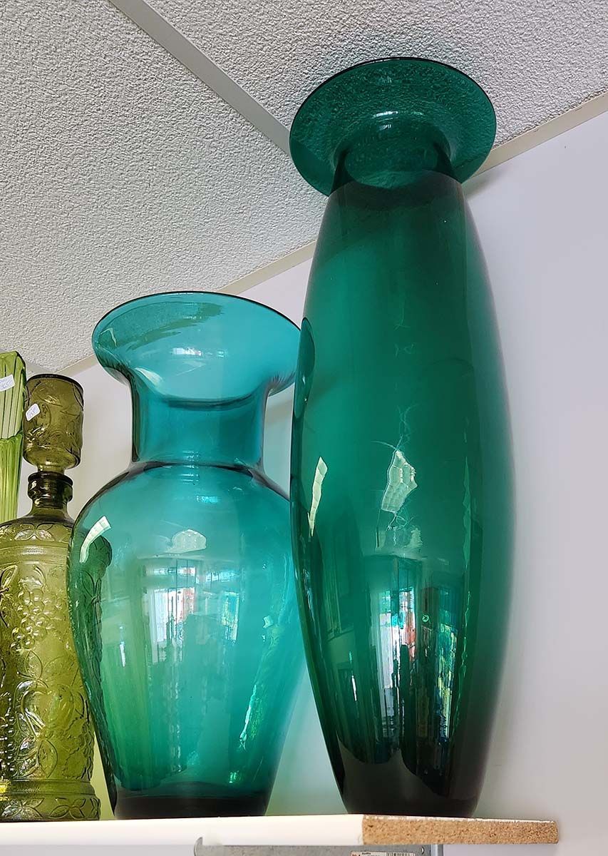 Blenko green vases 