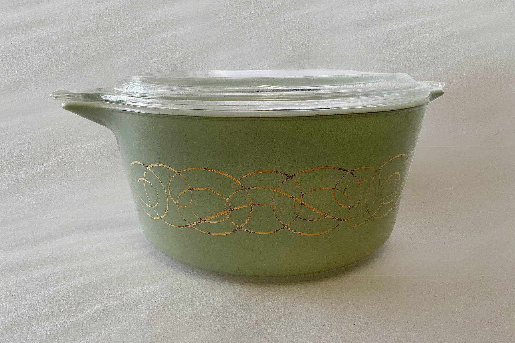 Pyrex Sage Green Scroll dish