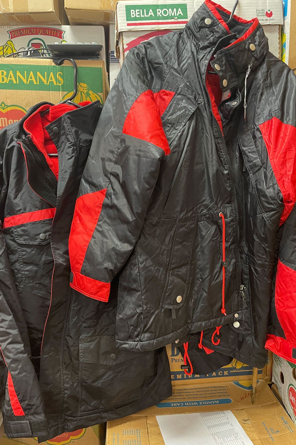 black and red coats