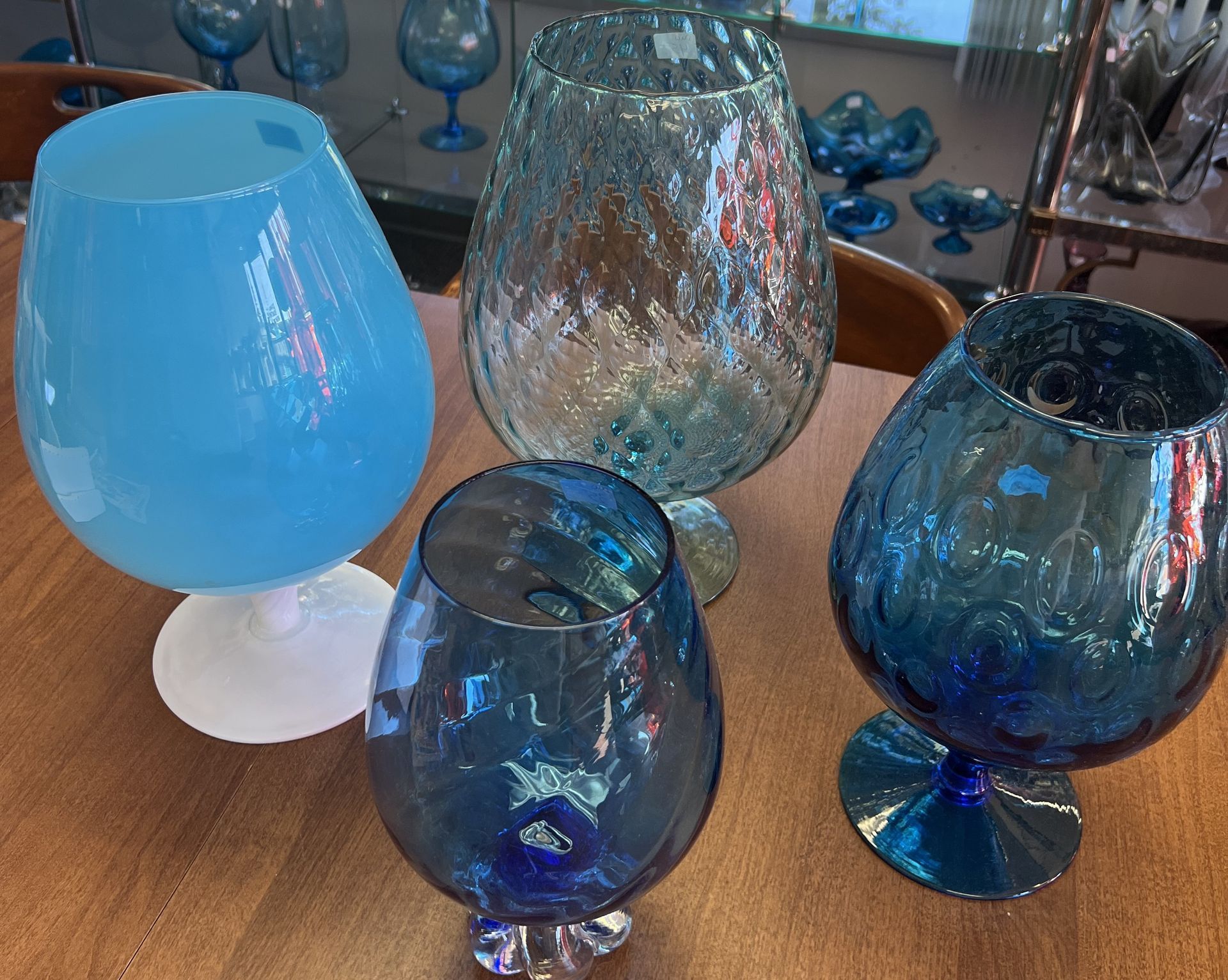 A group of blue swung glass