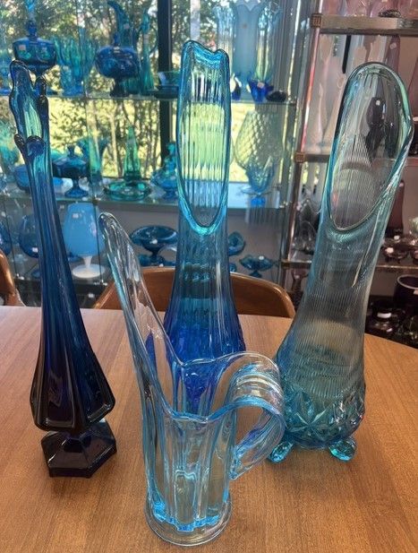 A group of blue swung glass