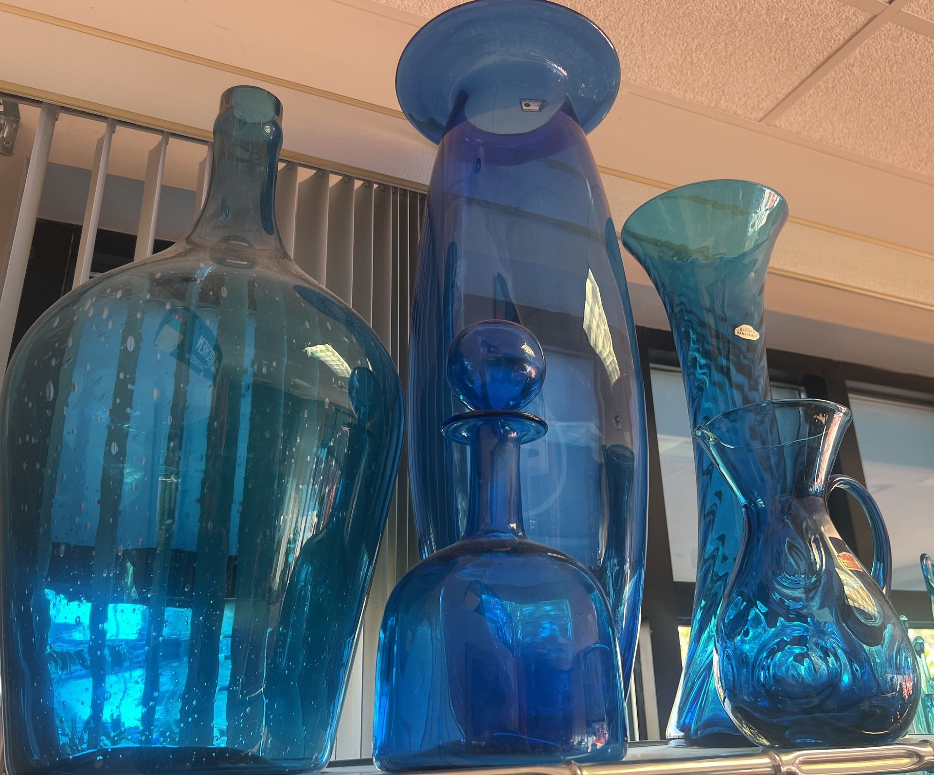 A group of blue swung glass