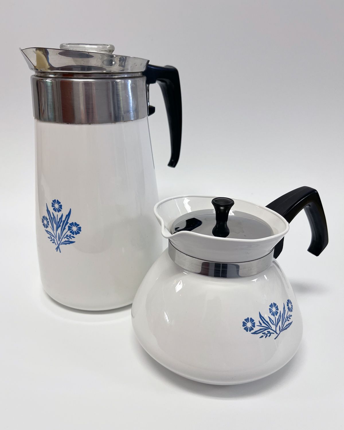 Corning cornflower blue coffee carafes