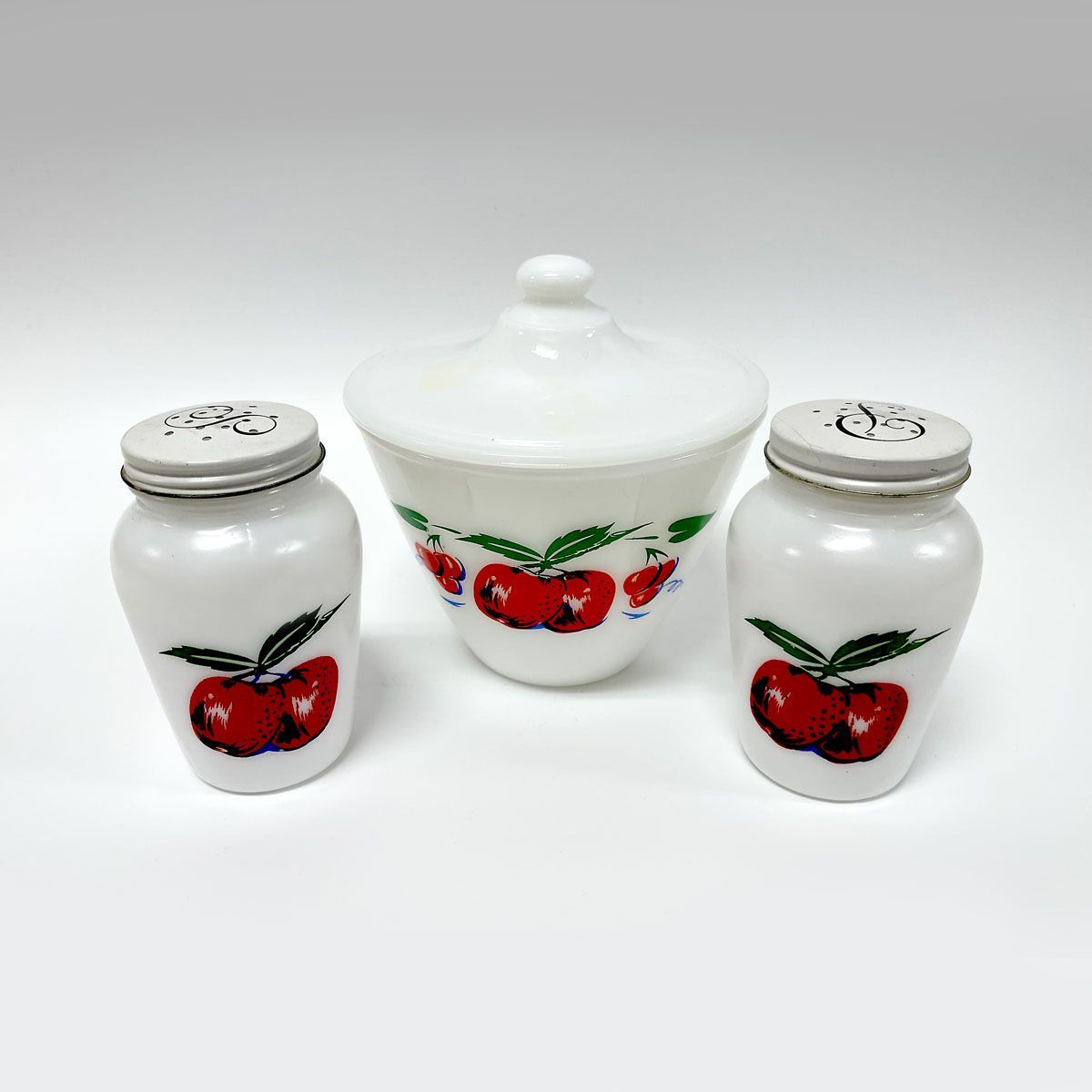 Fire King salt and pepper and grease jar
