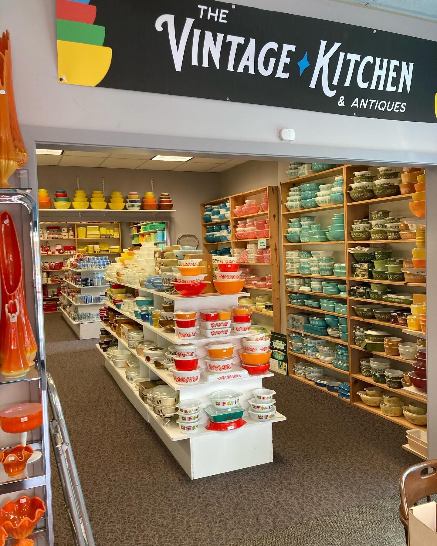 The inside of a store called the vintage kitchen