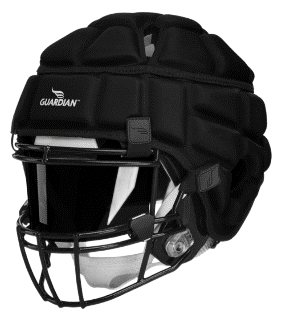 Black football helmet with full face shield and chin guard, shown on a white background
