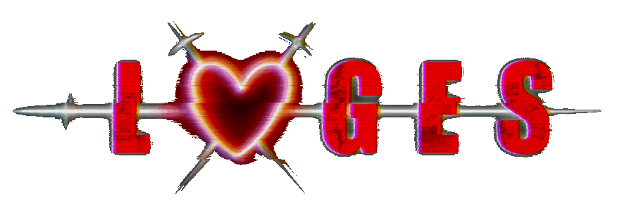 Stylized red word “LOVES” with a heart replacing the O and crossed arrows through it