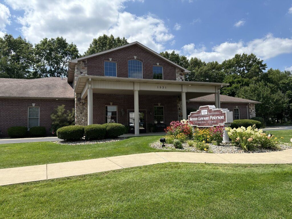 Several photos of interior and exterior photos of Stemm Lawson Peterson Funeral Home and Cremation Center in Elkhart, IN.