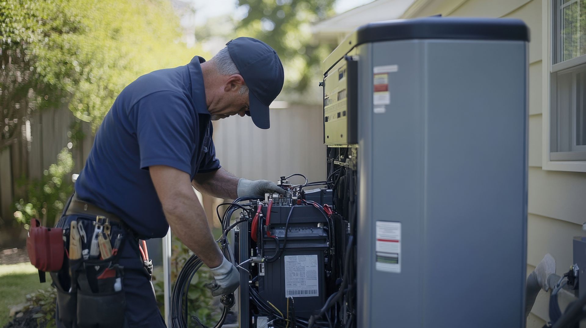Electrician performing work outdoors