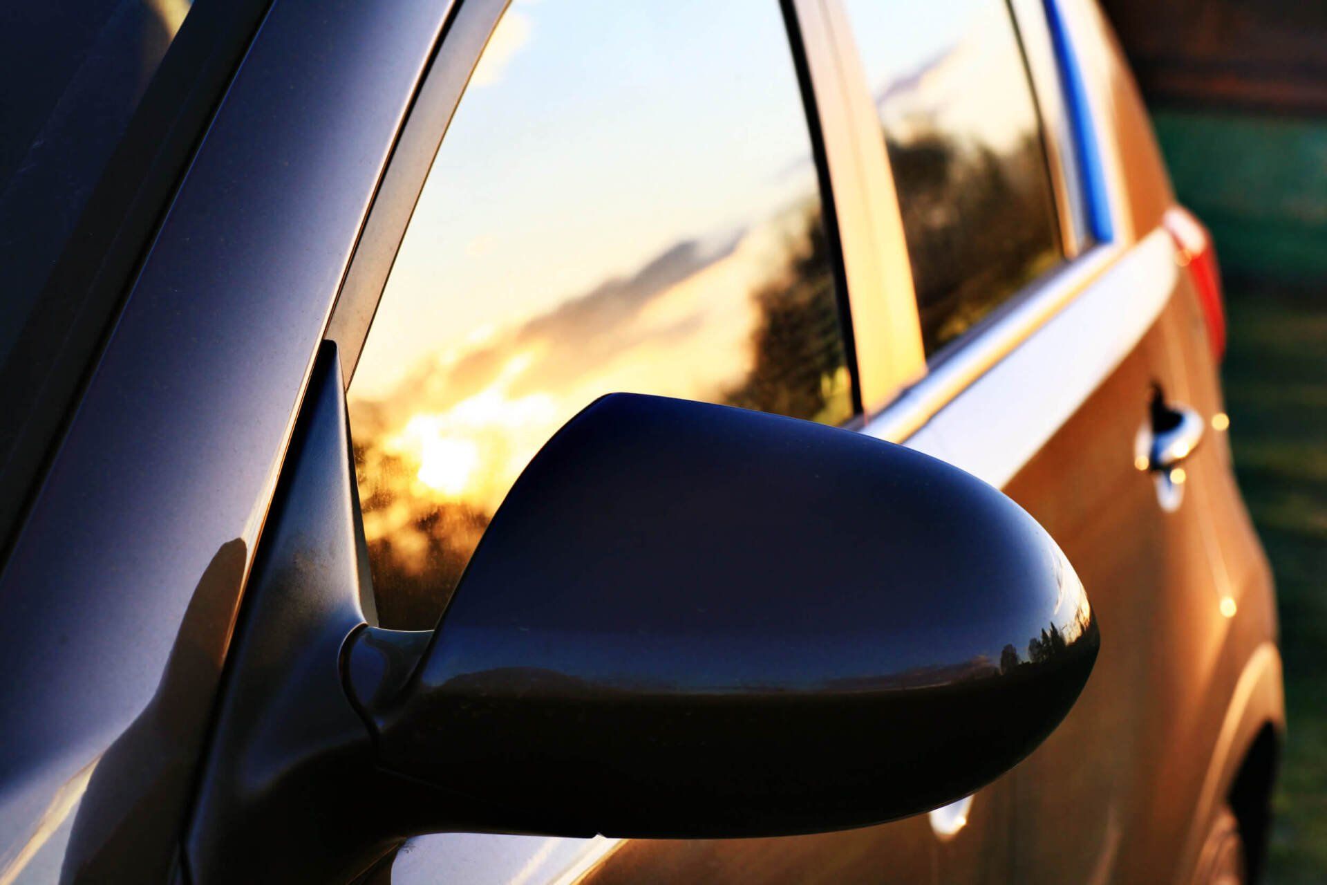 car side mirror and front side glass