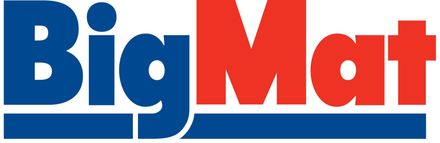 Logo BigMat en bleu et rouge avec un soulignement bleu