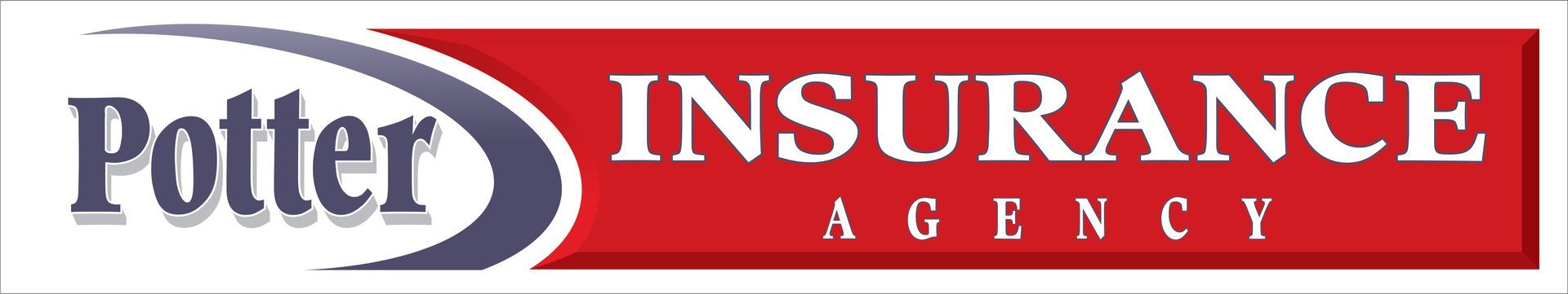 The logo for potter insurance agency is red and blue