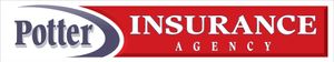 The logo for potter insurance agency is red and blue