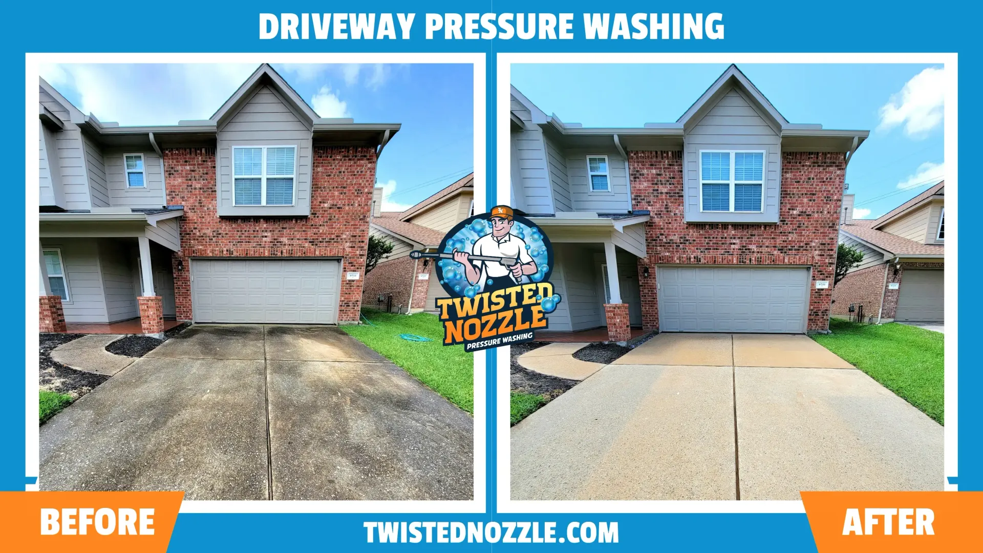 Driveway Pressure Washing - Before and After | Houston Power Washing Company