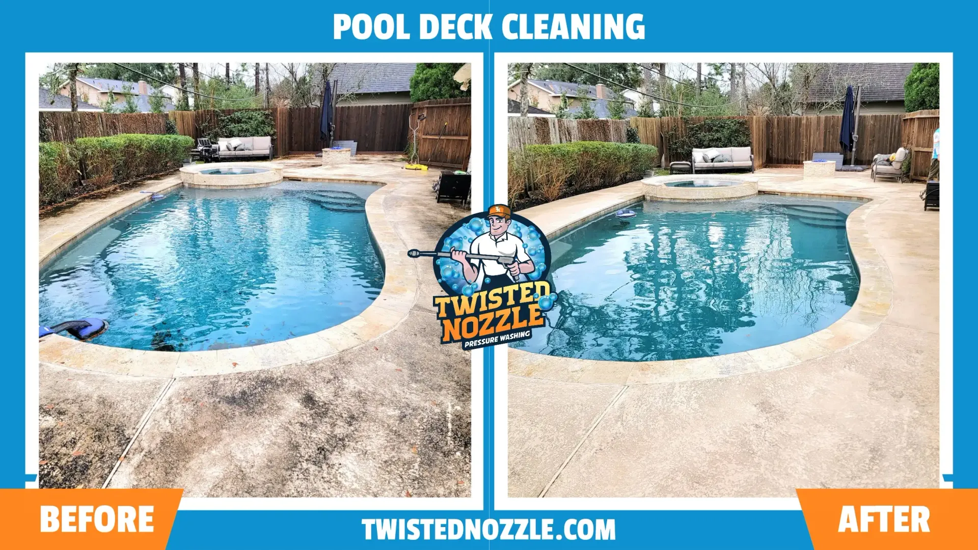 Stamped Concrete Cleaning in Houston TX - Before and After | Twisted Nozzle