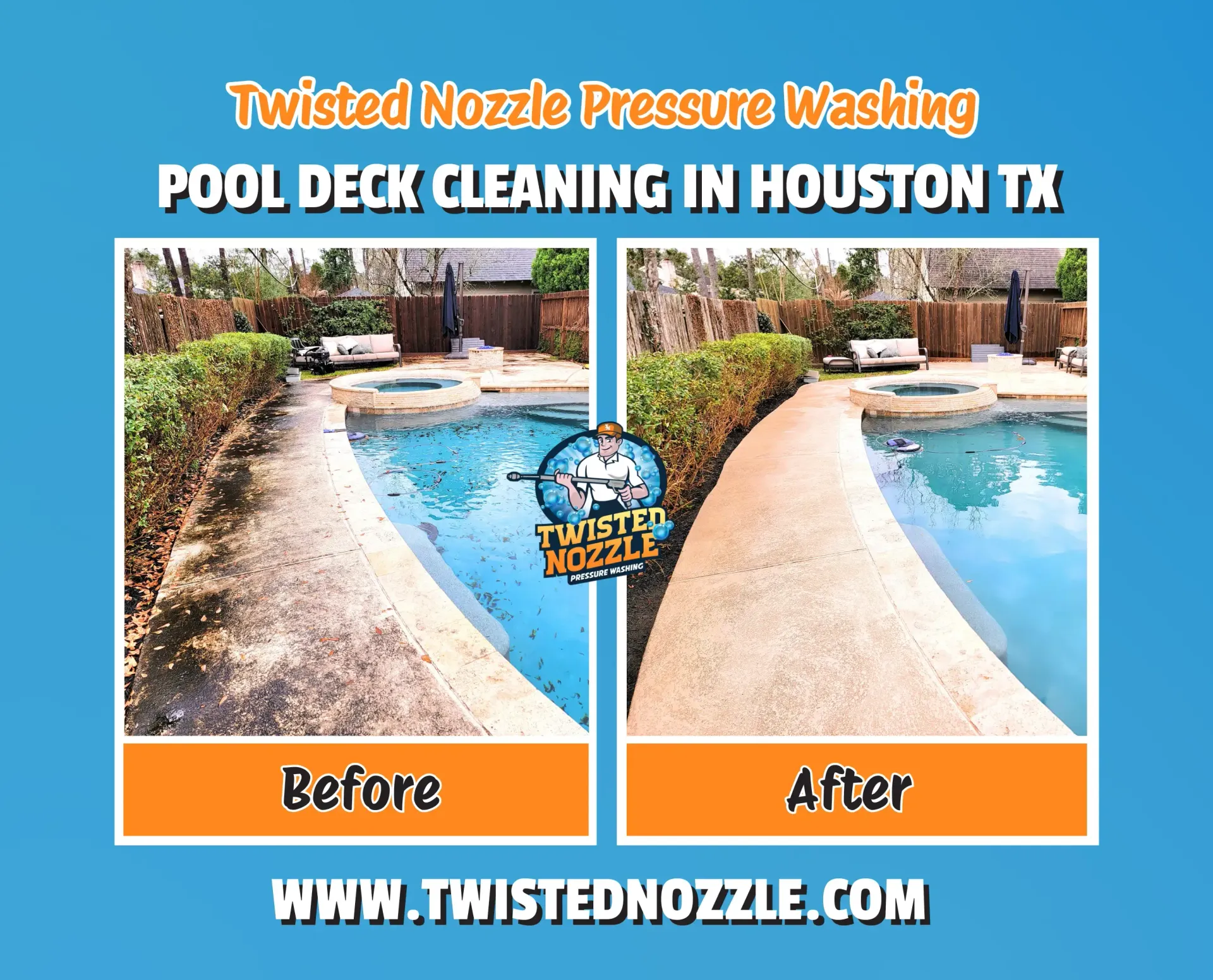 Pool Deck Cleaning in Houston - Twisted Nozzle LLC