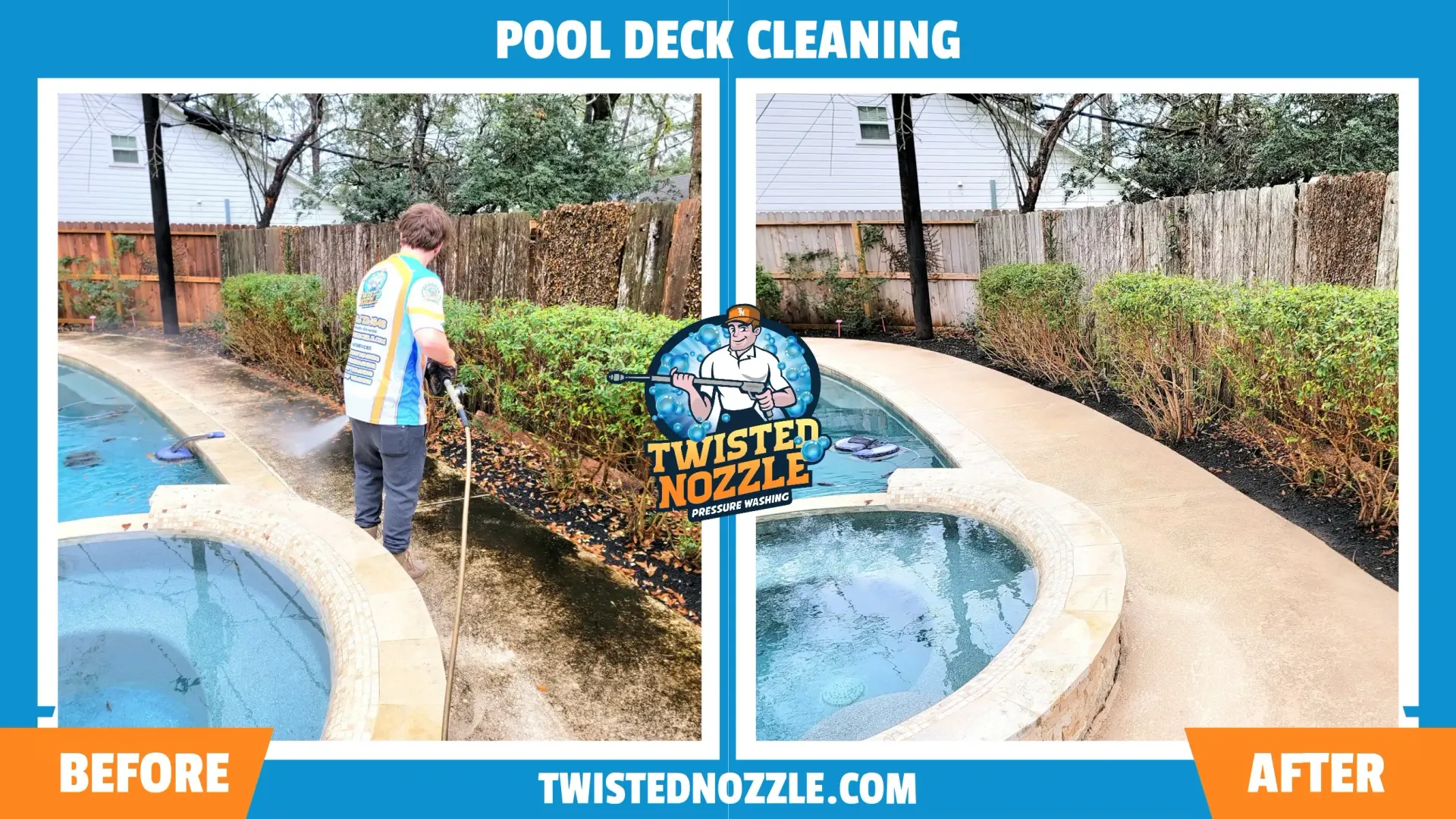 Pool Deck Cleaning in Houston TX - Before and After | Twisted Nozzle