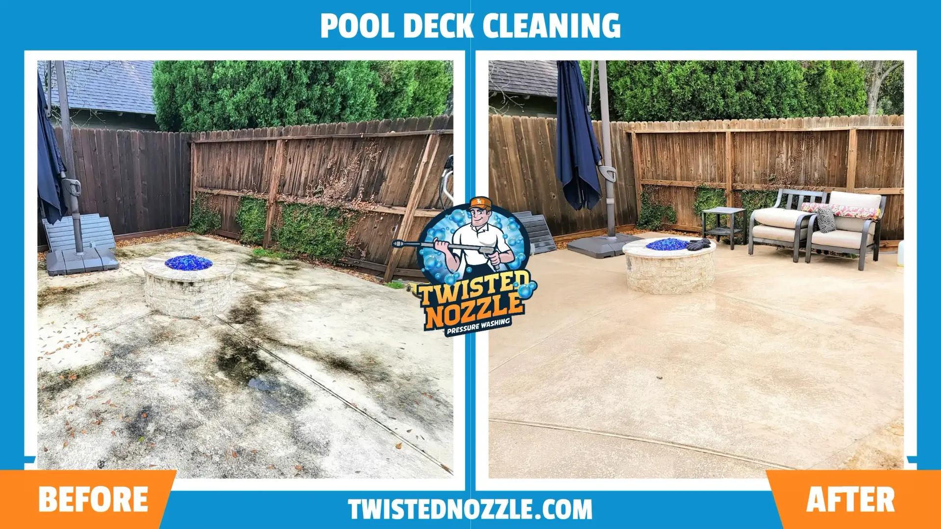 Pool Deck Cleaning in Houston TX - Before and After | Twisted Nozzle