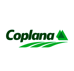 O logotipo da coplana é verde e tem um triângulo verde.