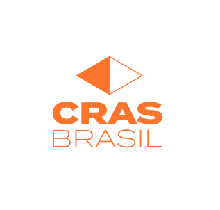 Um logotipo para o Cras Brasil com um triângulo laranja sobre fundo branco