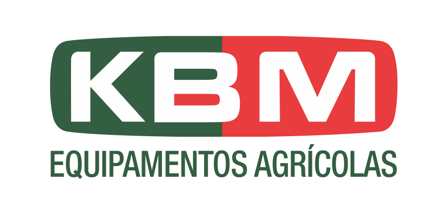 A green and red logo for kbm equipamentos agricolas
