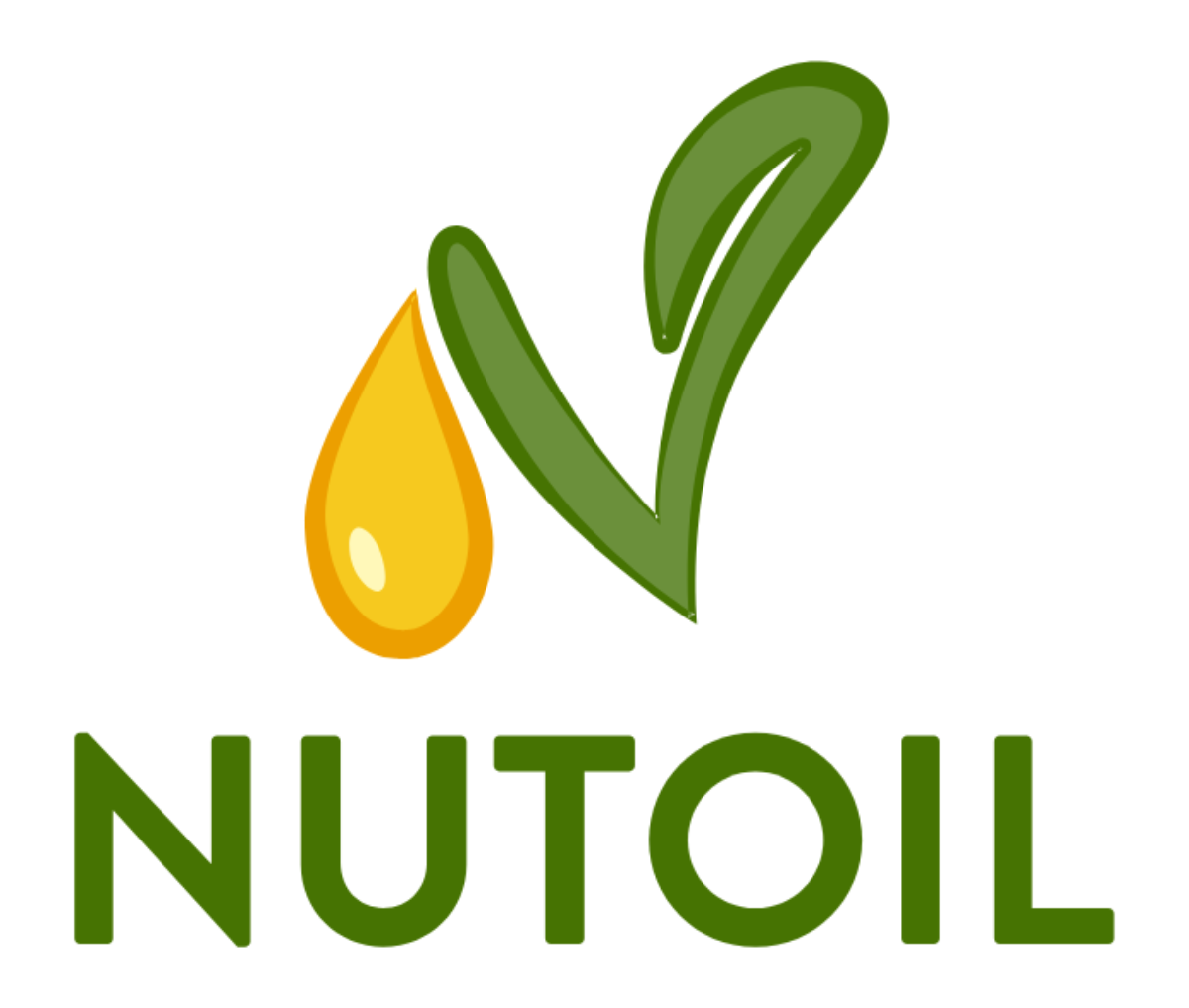 Um logotipo para nutoil com uma gota de óleo e uma folha