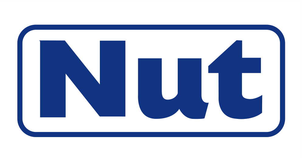 Um logotipo de noz azul e branco sobre um fundo branco.
