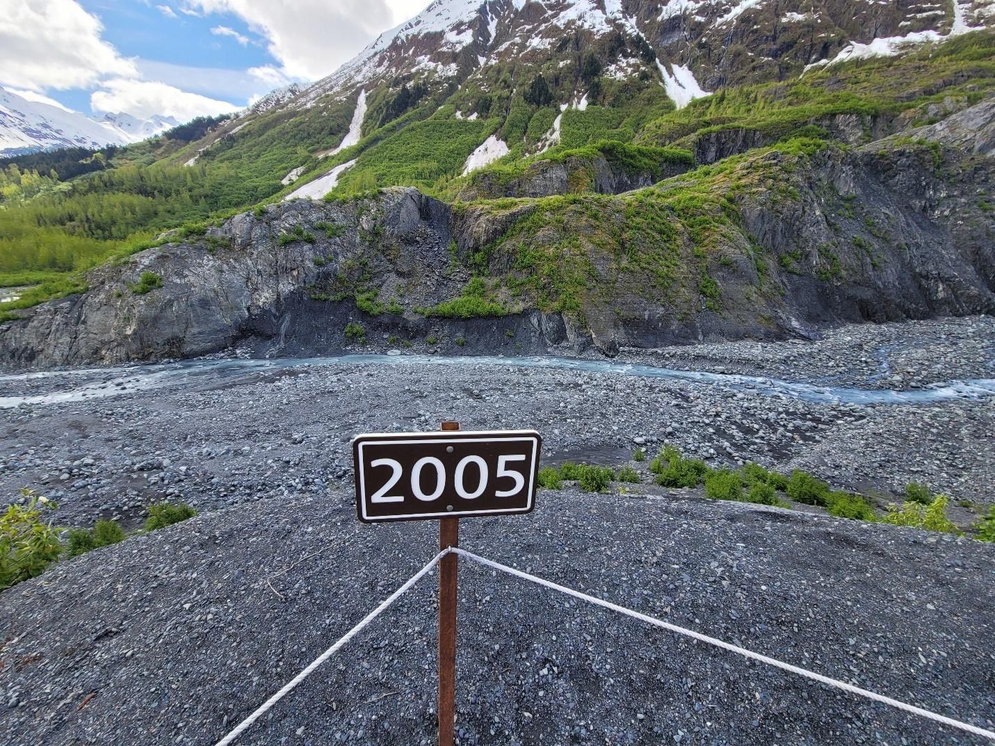 2005 Sign post were the end of Exit Glacier was that year