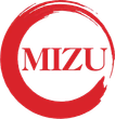 Red circular brushstroke logo with the word “MIZU” in red on a white background