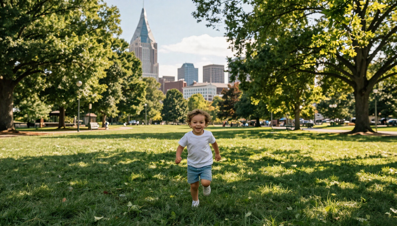 Toddler playing in East Nashville park