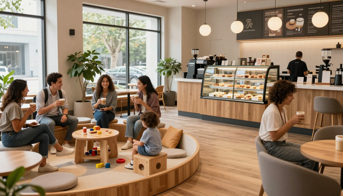 Parents and toddlers at a cafe